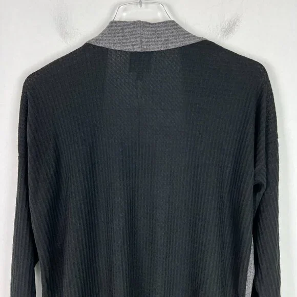 NWT Bobeau Open Front Colorblock Waffle Knit Cardigan Charcoal Black Size Small - Picture 8 of 9
